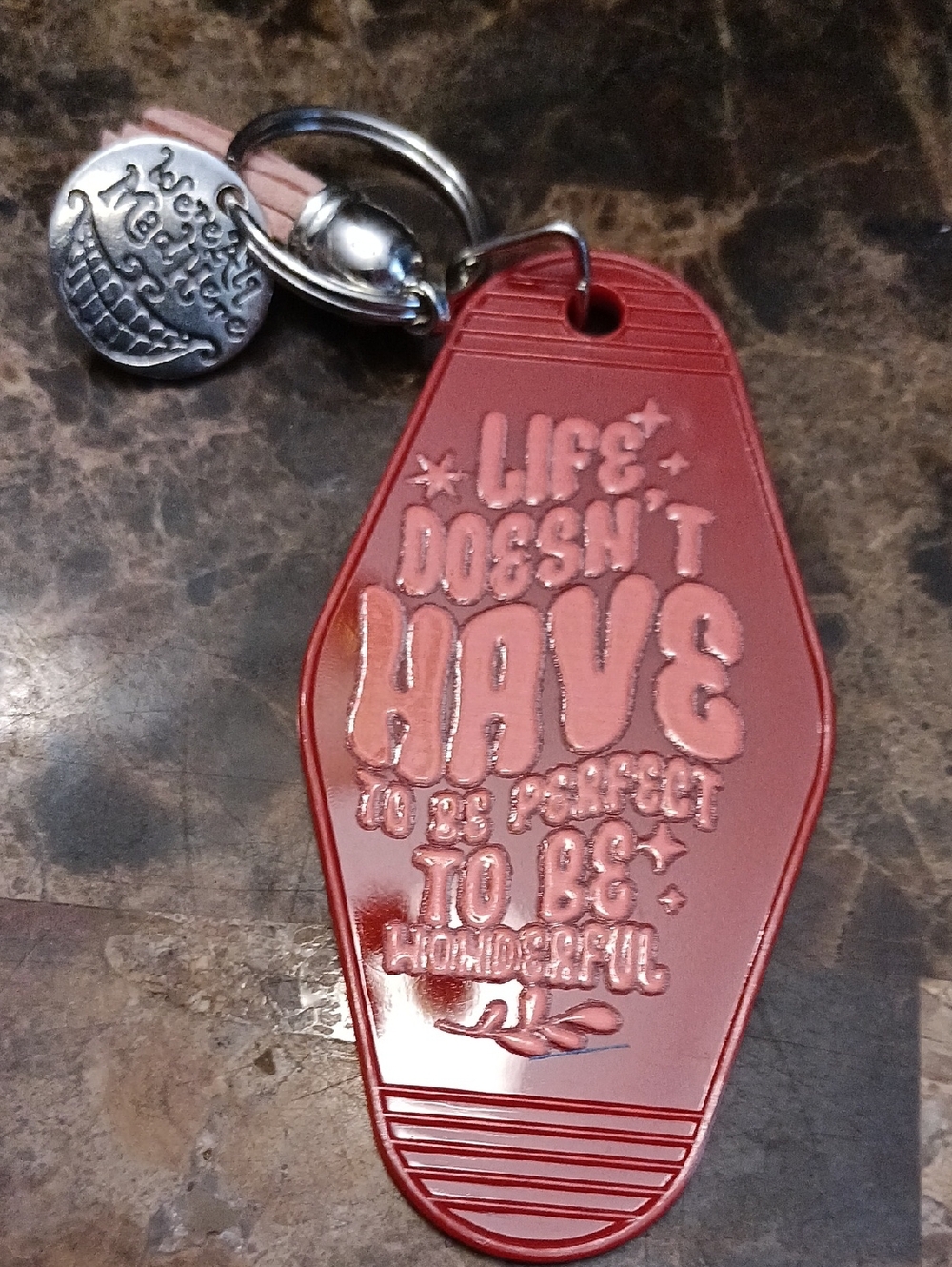 Maroon Red  Keychain with Inspirational Quote Motivational Motel Key